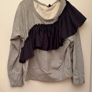 JCrew Gray and Black Ruffle Women's Top